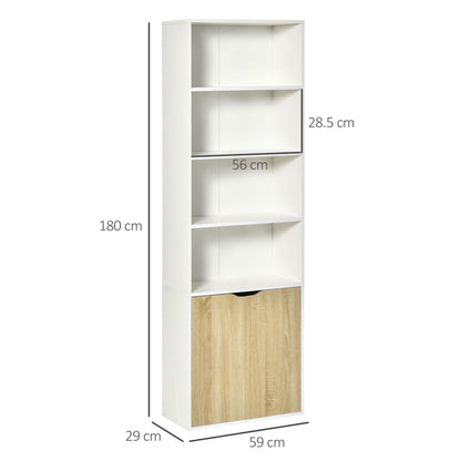 HOMCOM 2 Door 4 Shelves Tall Bookcase Modern Storage Cupboard Display Unit for Living Room Study Bedroom Home Office Furniture White and Oak