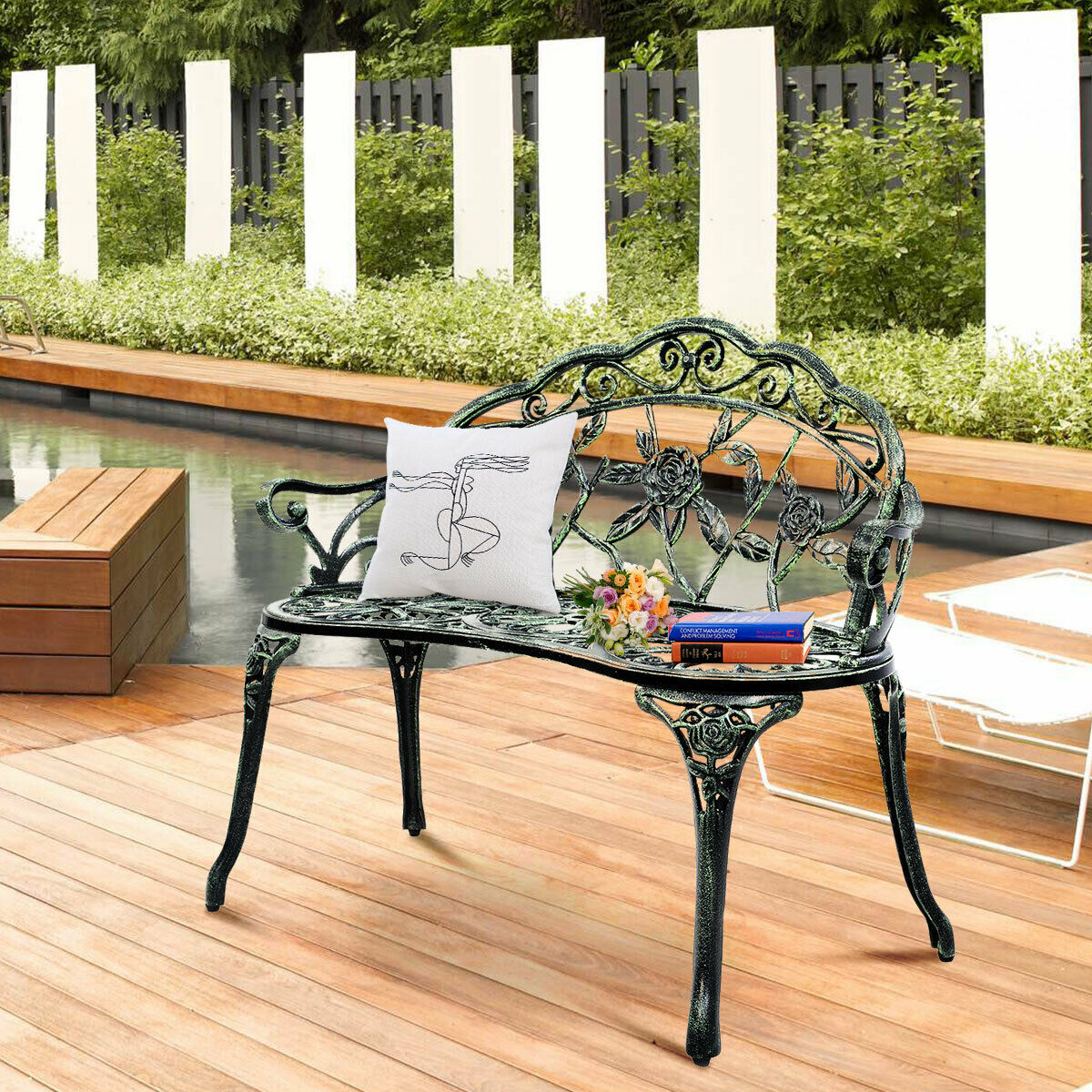 2 Seater Garden Metal Rose Bench