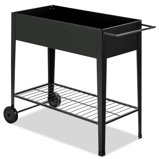 Black Raised Garden Planter Box with Wheels