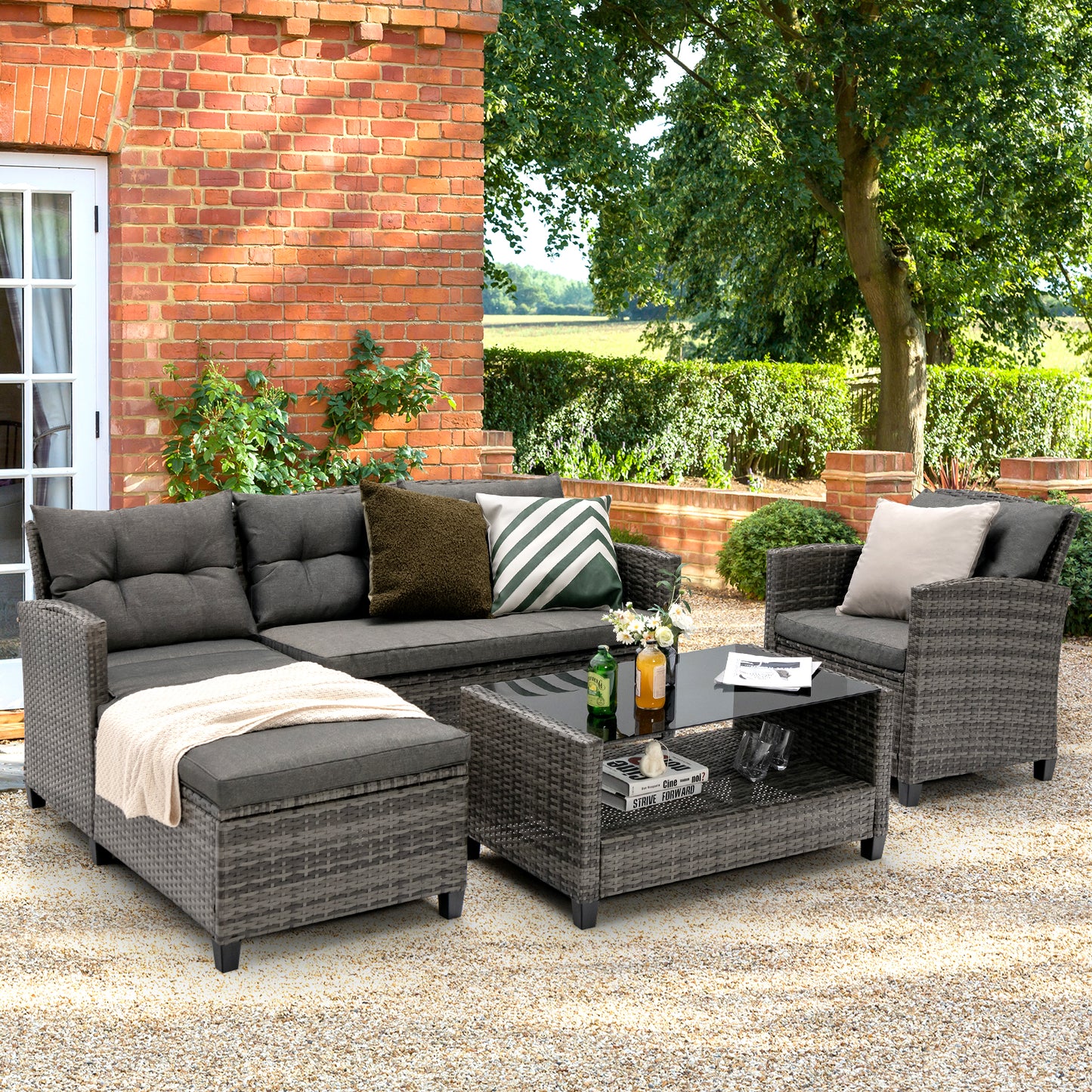 4 PCS Patio Furniture Set with Extra Pillows and Cushions-Grey