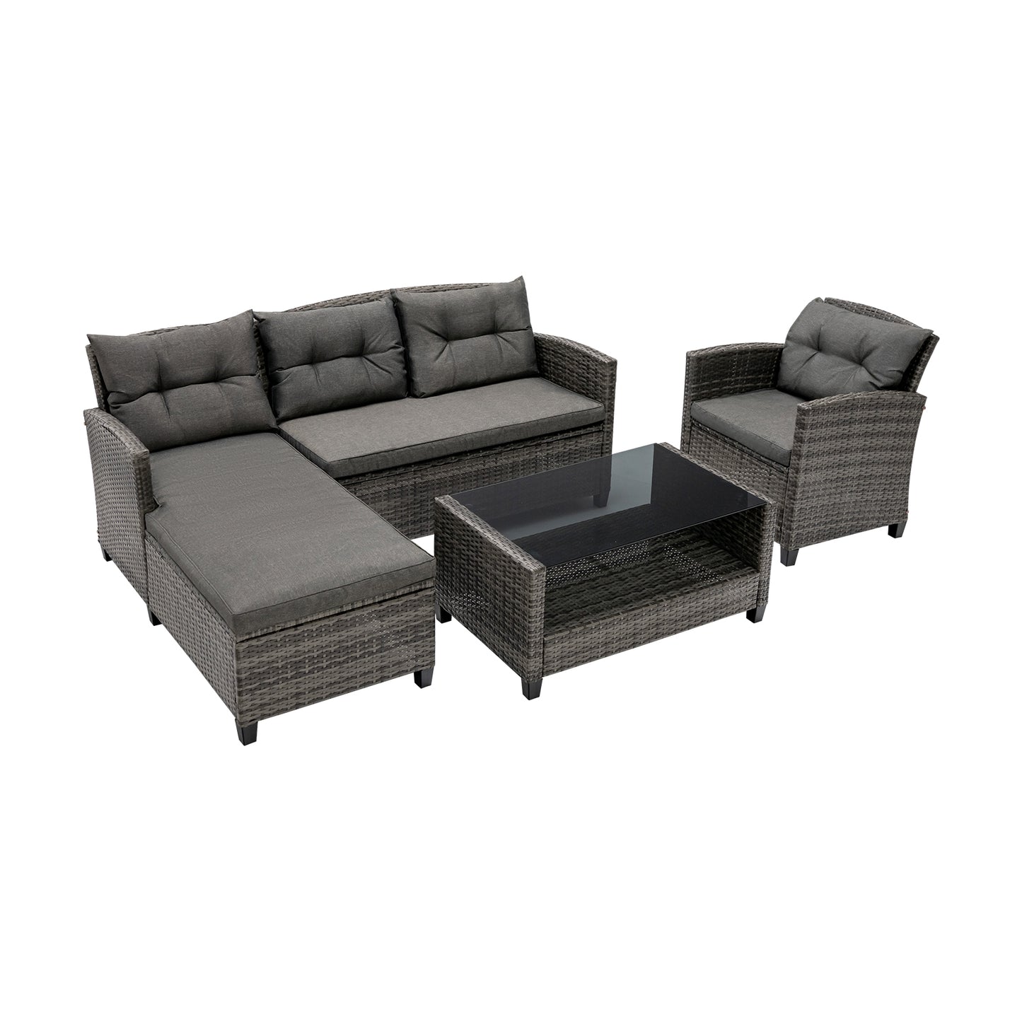 4 PCS Patio Furniture Set with Extra Pillows and Cushions-Grey