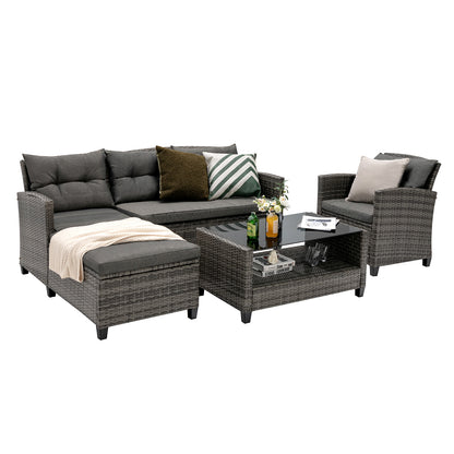 4 PCS Patio Furniture Set with Extra Pillows and Cushions-Grey