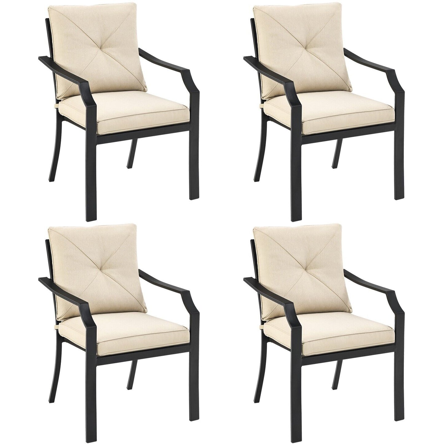 4 Pieces Stackable Outdoor Dining Chair Set with Removable Cushions-Beige