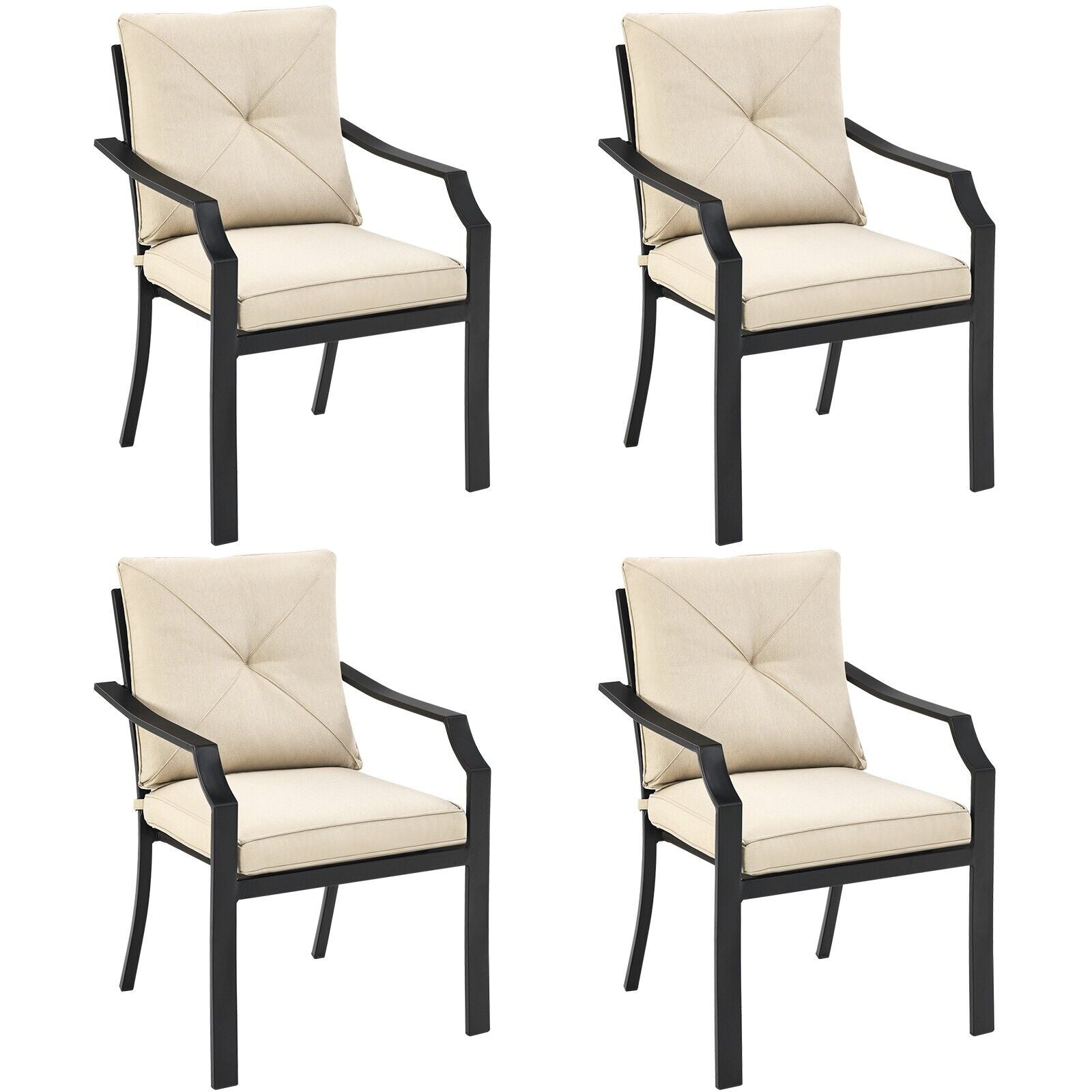 4 Pieces Stackable Outdoor Dining Chair Set with Removable Cushions-Beige