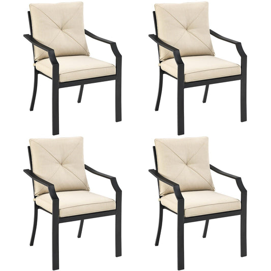 4 Pieces Stackable Outdoor Dining Chair Set with Removable Cushions-Beige