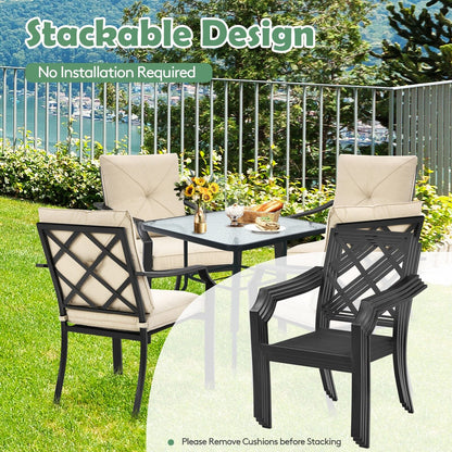 4 Pieces Stackable Outdoor Dining Chair Set with Removable Cushions-Beige