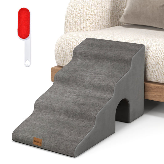 4-Tier High Density Foam Dog Ramps for High Beds and Couches-Grey