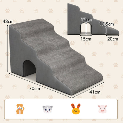 4-Tier High Density Foam Dog Ramps for High Beds and Couches-Grey