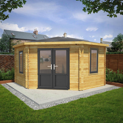 4M X 4M Corner Cabin - 44Mm (Upvc Windows & Door) - Grey