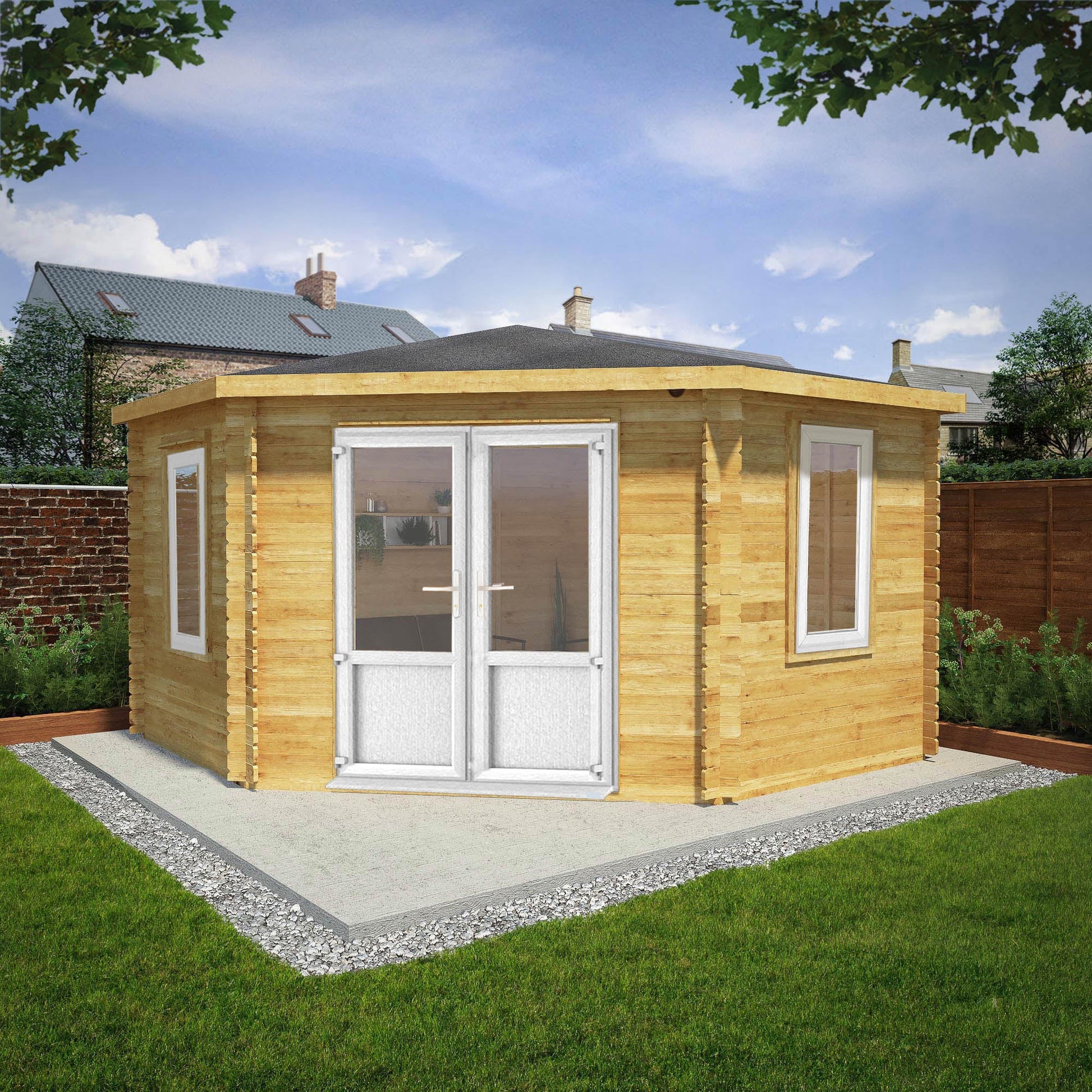 4M X 4M Corner Cabin - 44Mm (Upvc Windows & Door) - White