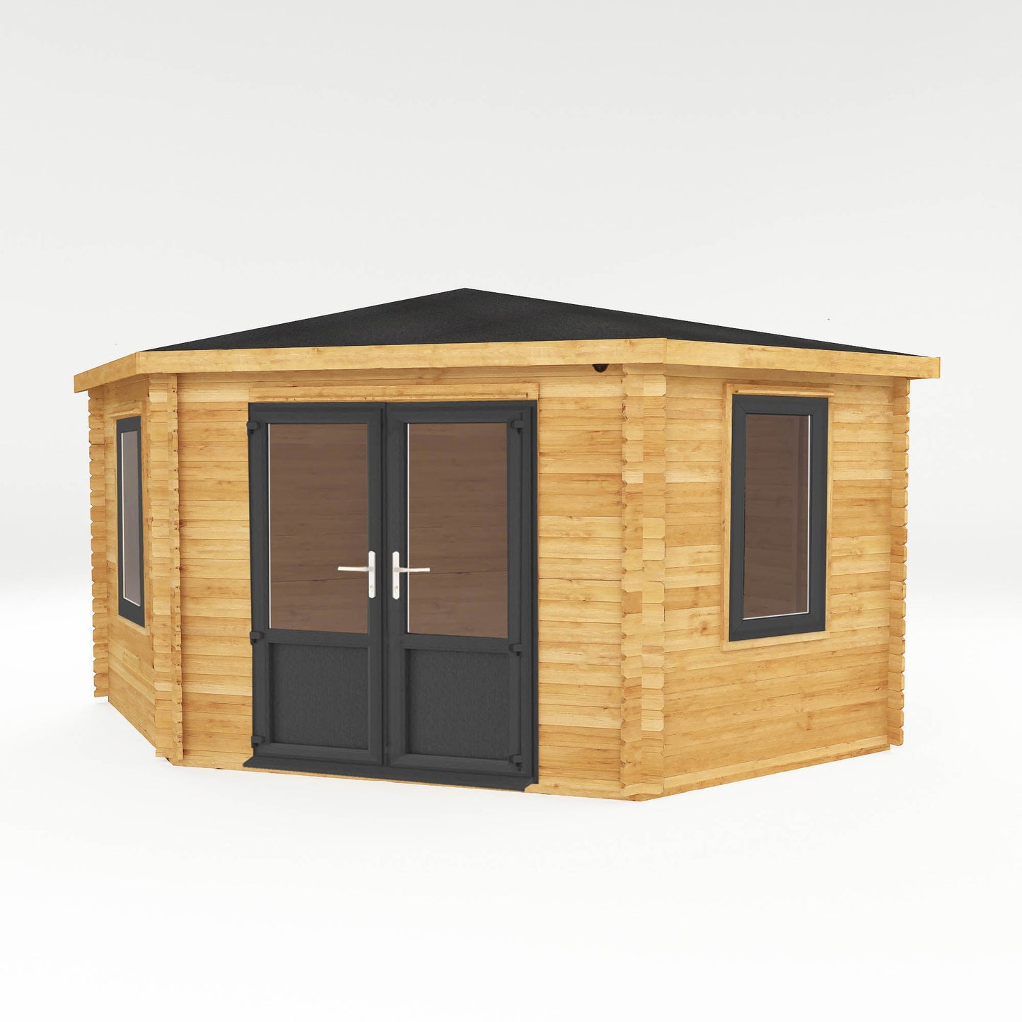 4M X 4M Corner Cabin - 44Mm (Upvc Windows & Door) - Grey