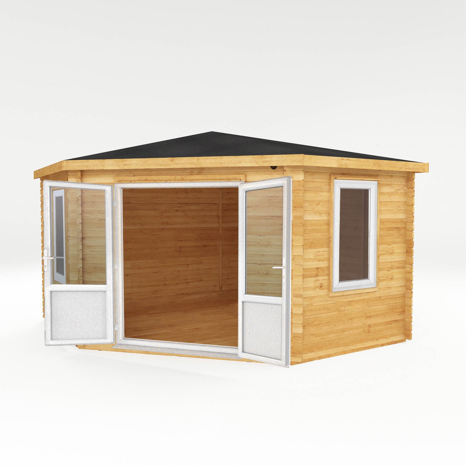 4M X 4M Corner Cabin - 44Mm (Upvc Windows & Door) - White