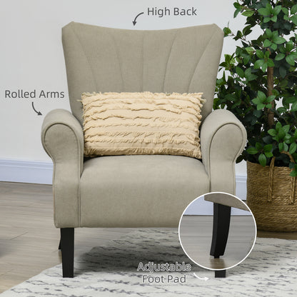 HOMCOM Upholstered Accent Chair with High Back, Rolled Arms and Wood Legs, Soft Thick Padded Armchair, Beige