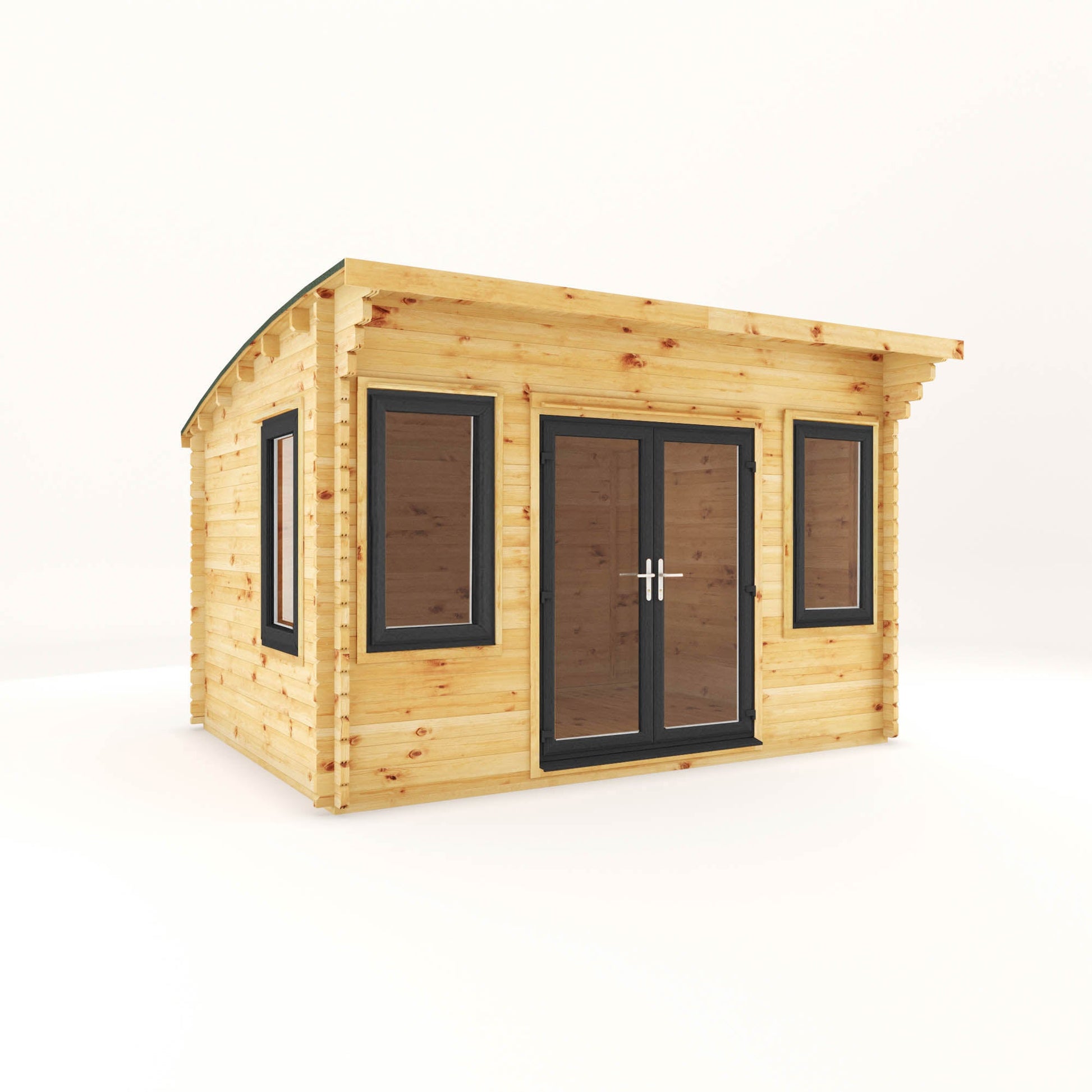 4M X 3M Curved Roof Log Cabin - 44Mm (Upvc Windows & Door) - Grey