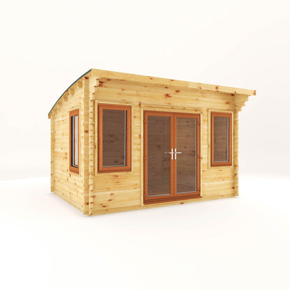 4M X 3M Curved Roof Log Cabin - 44Mm (Upvc Windows & Door) - Oak