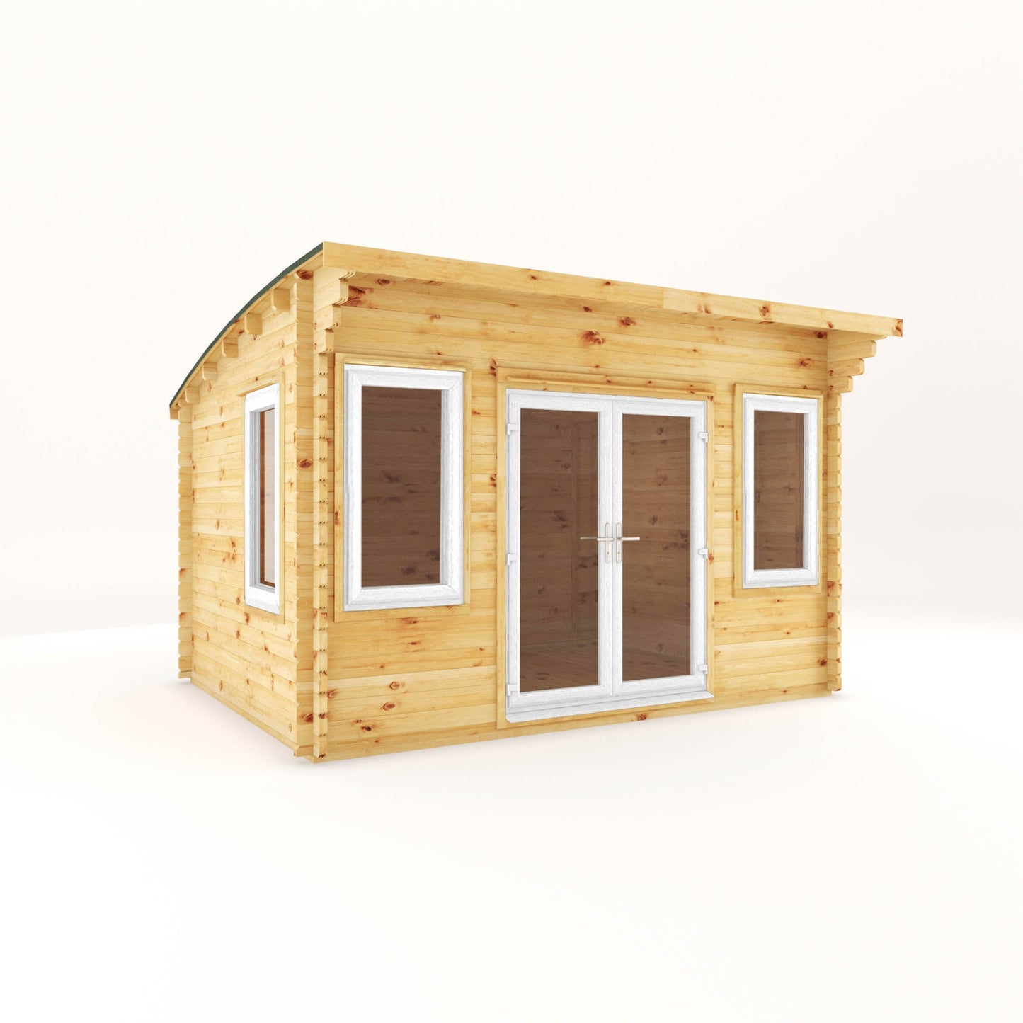 4M X 3M Curved Roof Log Cabin - 44Mm (Upvc Windows & Door) - White