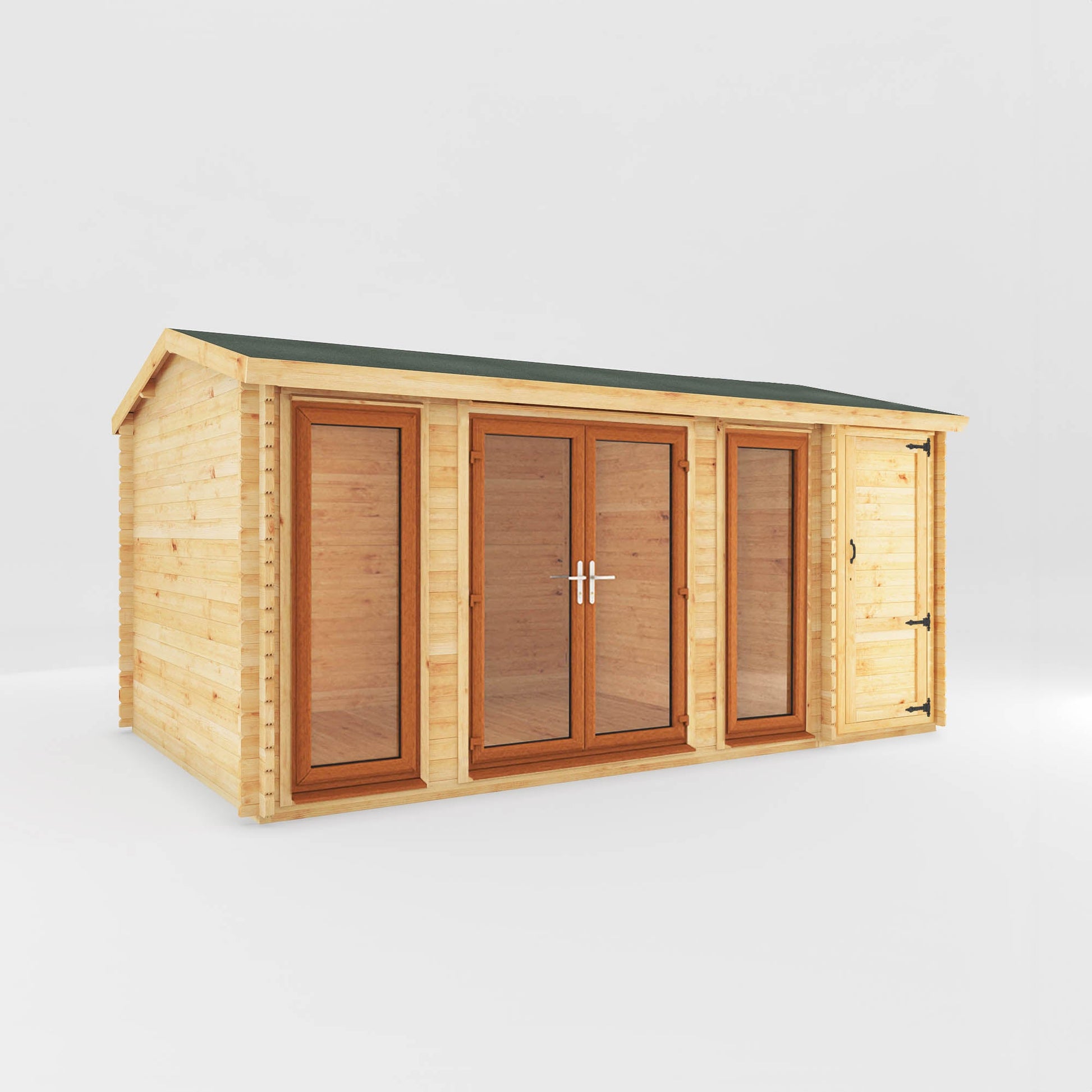 5.1M X 3M Home Office Studio With Side Shed - 44Mm (Upvc Windows & Door) - Oak