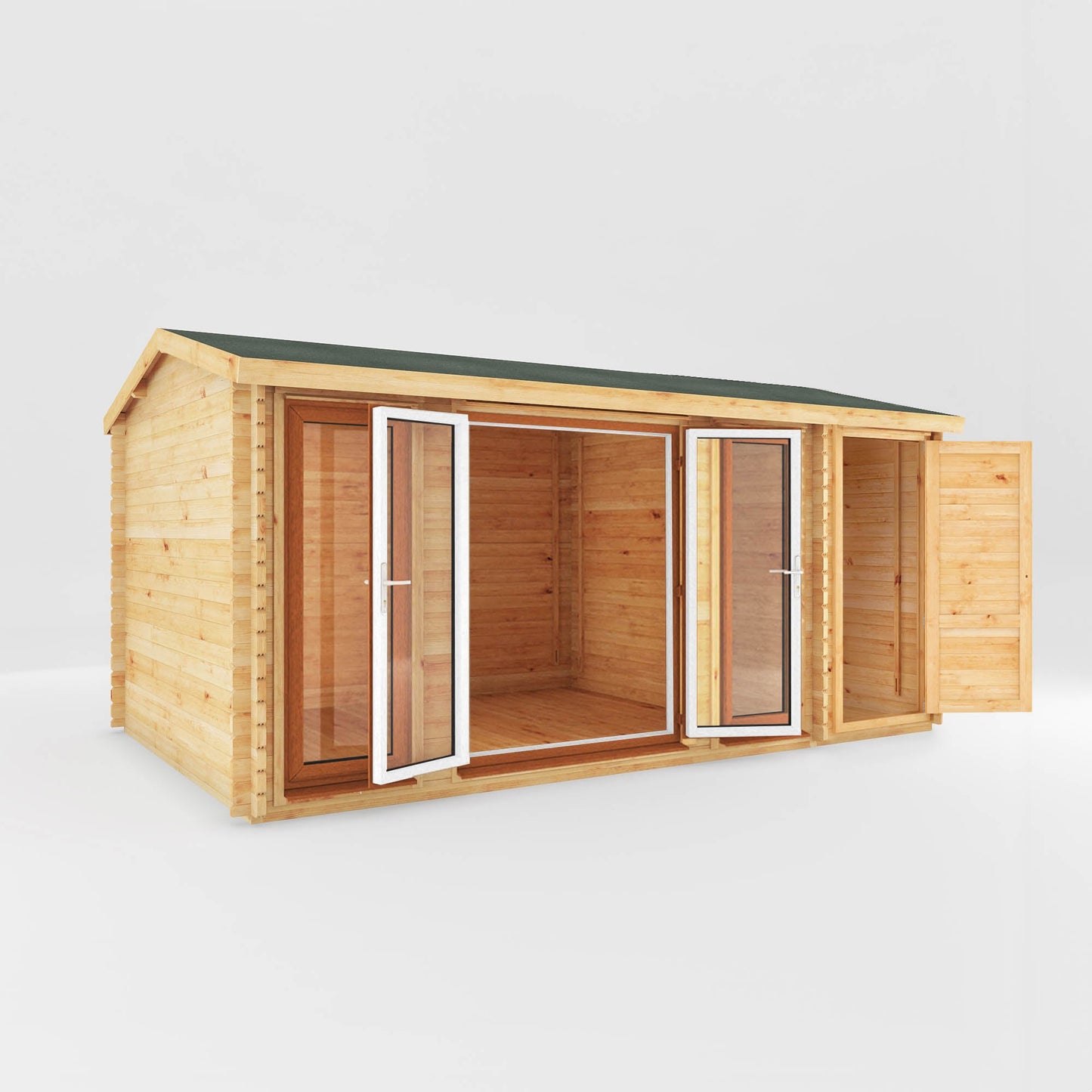 5.1M X 3M Home Office Studio With Side Shed - 44Mm (Upvc Windows & Door) - Oak