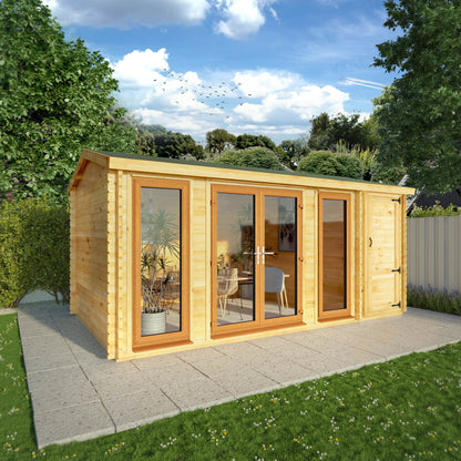 5.1M X 3M Home Office Studio With Side Shed - 44Mm (Upvc Windows & Door) - Oak