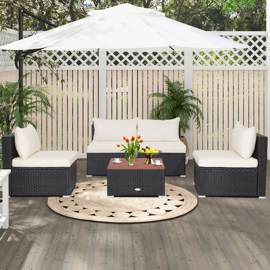 5-Piece Outdoor Patio Furniture Set with Solid Acacia Wood Tabletop