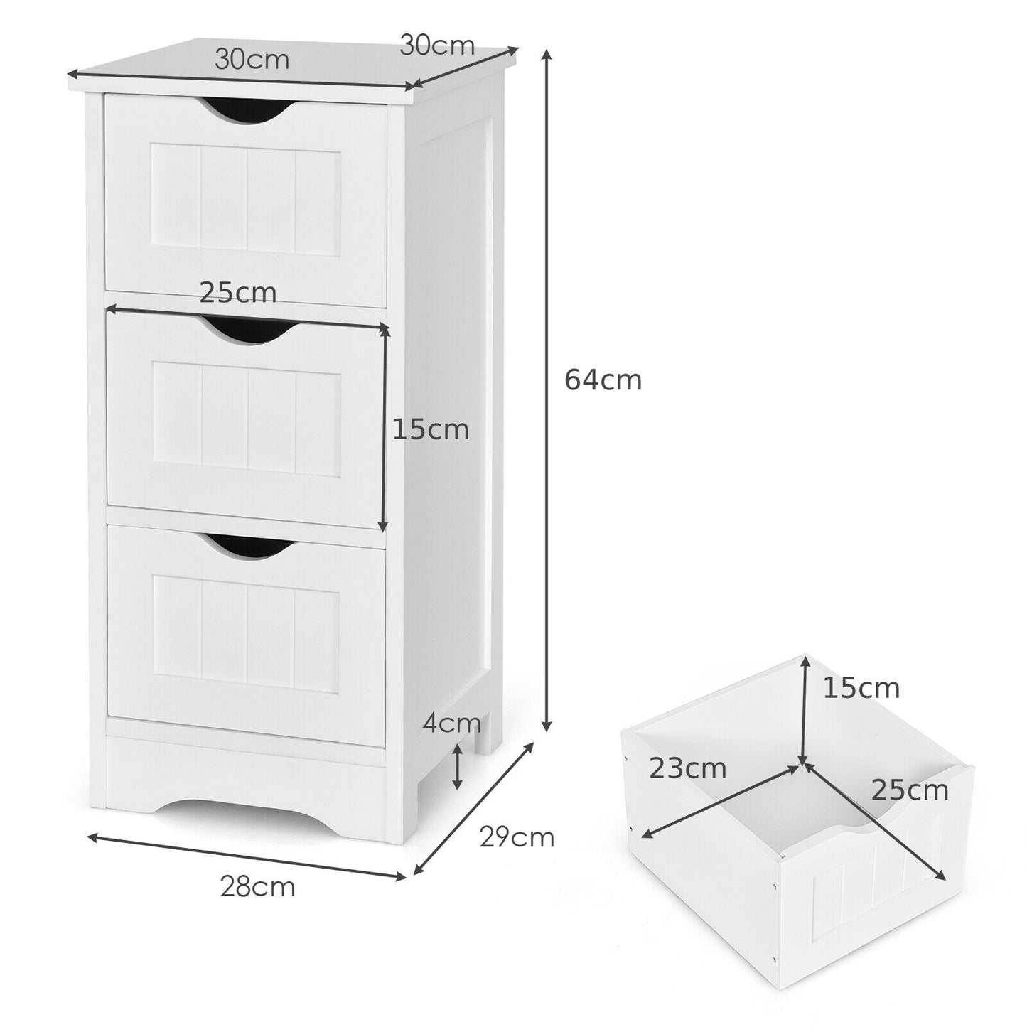 Bathroom Floor Cabinet with 3 Drawers and Cut-Off Handle-White