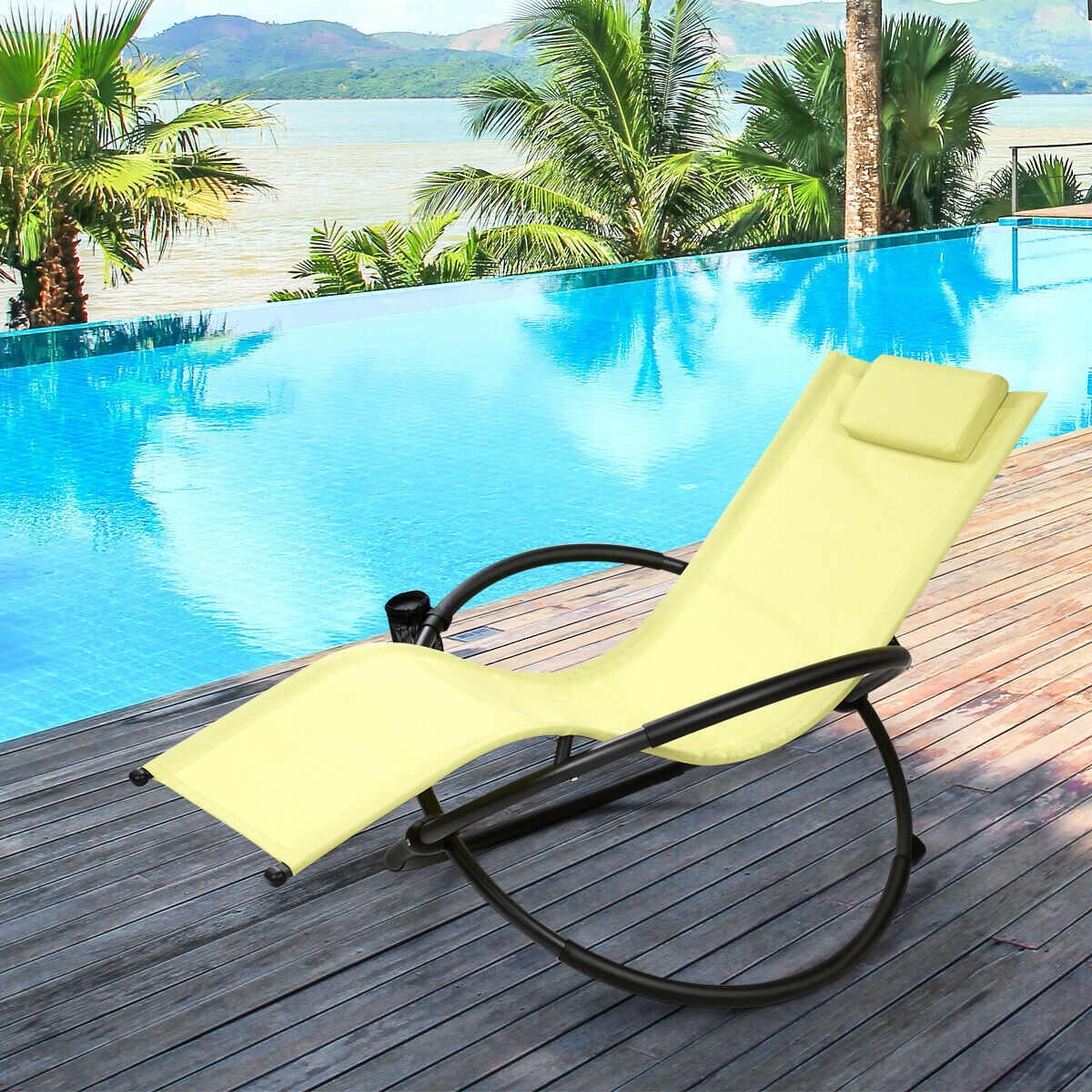 Folding Sun Lounger Rocking Chair Zero Gravity-Green