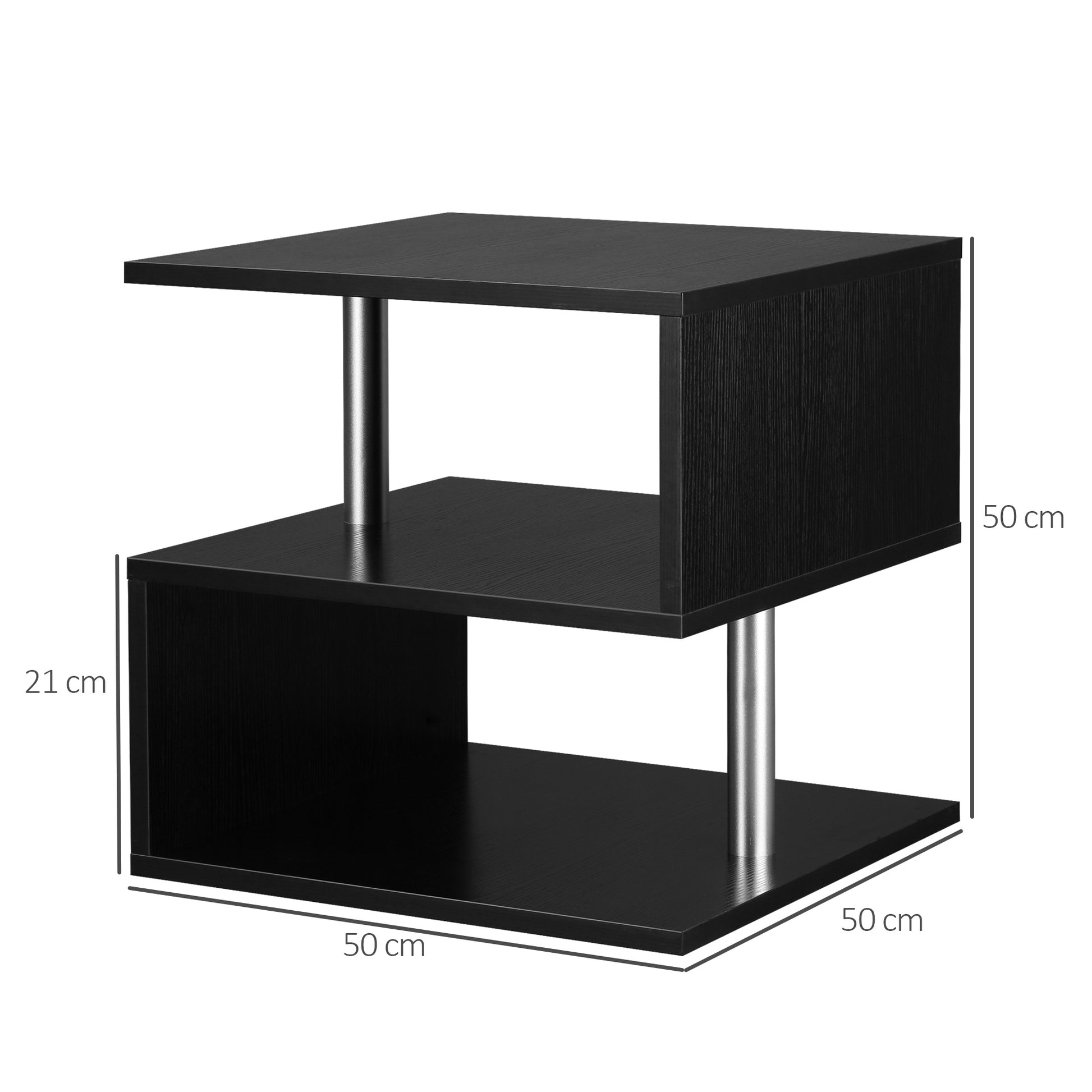 HOMCOM Coffee End Table S shape 2 Tier Storage Shelves Organizer Versatile Home office furniture (Black)