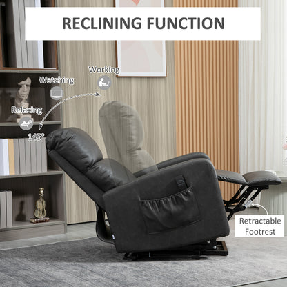 HOMCOM Riser and Recliner Chairs for the Elderly, PU Leather Upholstered Lift Chair for Living Room with Remote Control, Side Pockets, Charcoal Grey