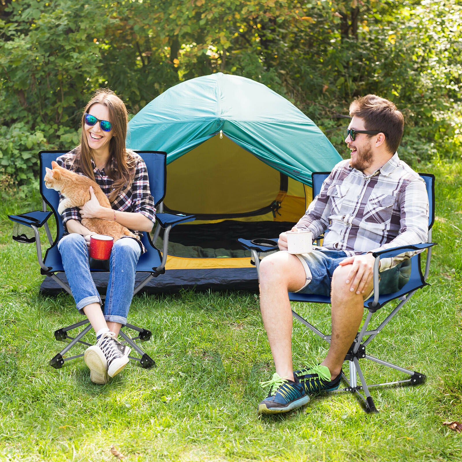 Portable Folding Outdoor Swivel Camping Chair  with Cup Holder