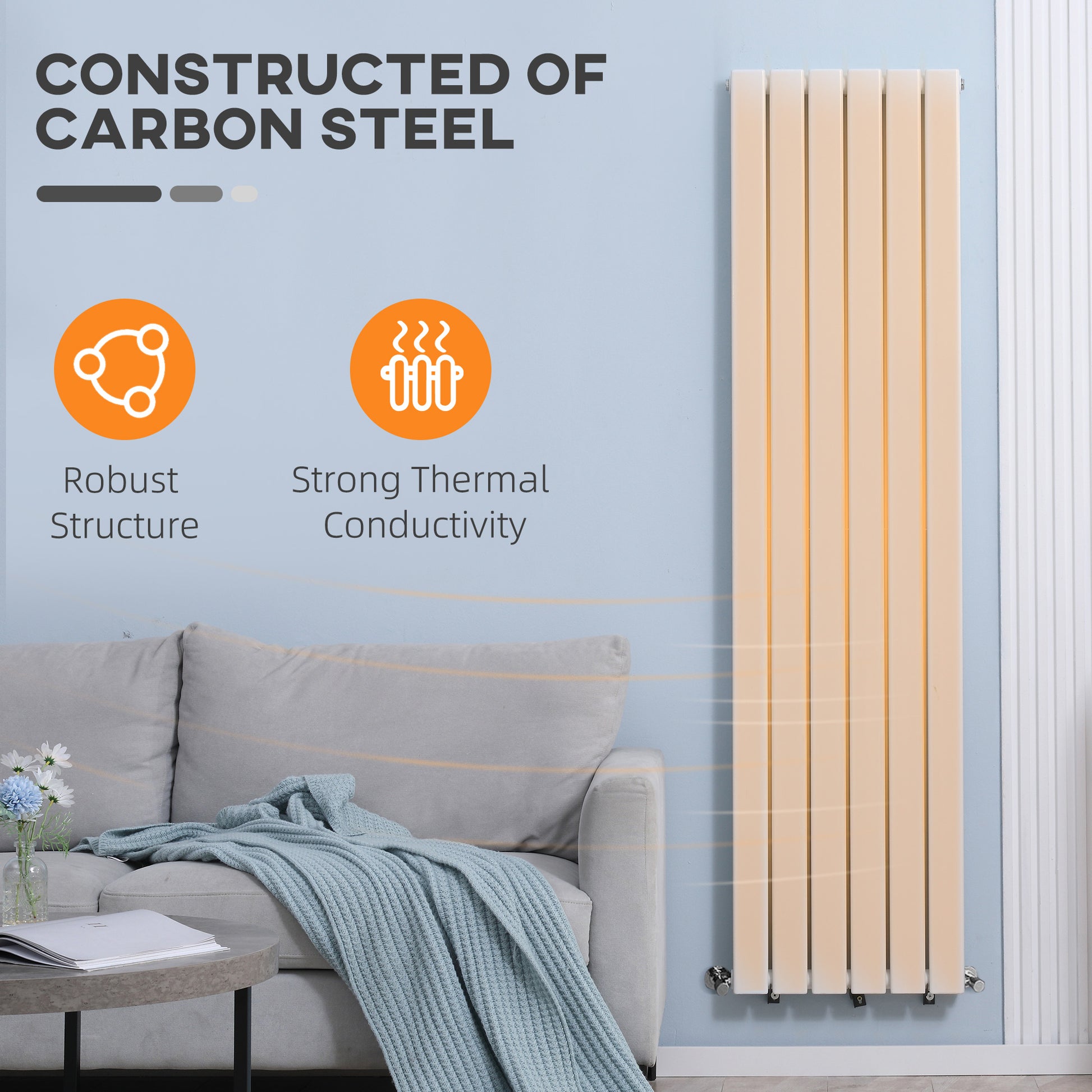 HOMCOM Wall-mounted Heater Water-filled Heat , Centralised Space Heater, Horizontal Designer Radiators, for Bedroom Home Office, White