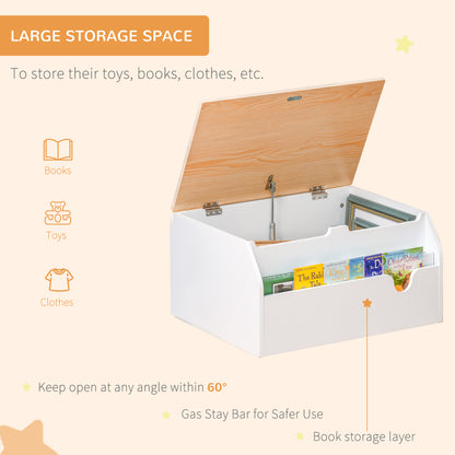 HOMCOM Wooden Kids Children Toy Box Storage Chest Organizer Book Slot Safety Hinge Playroom Furniture White