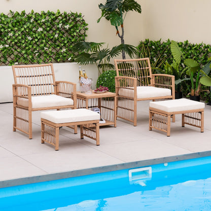 Outdoor Rattan Conversation Set with Seat and Back Cushions for Backyard Poolsida-Natural