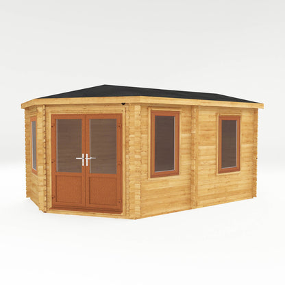 5M X 3M Corner Lodge Log Cabin - 44Mm (Upvc Windows & Door) - Oak