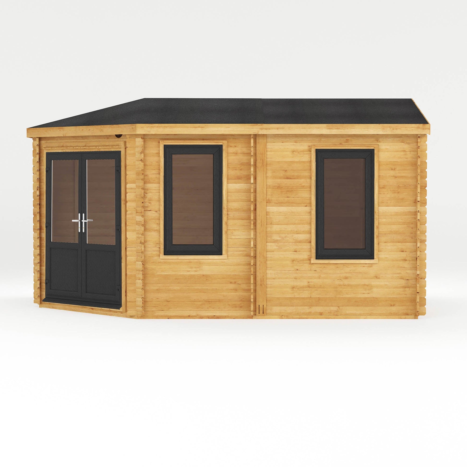 5M X 3M Corner Lodge Log Cabin - 44Mm (Upvc Windows & Door) - Grey