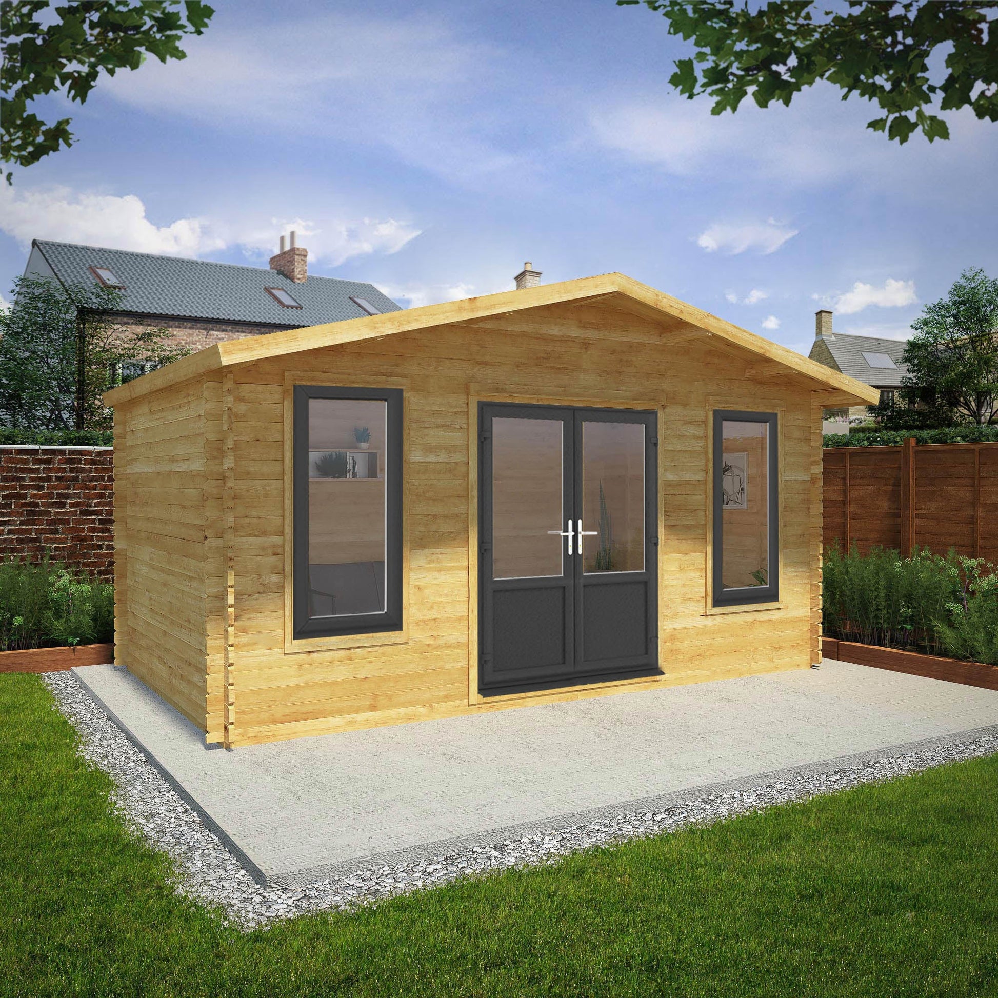 5M X 3M Retreat Log Cabin - 44Mm (Upvc Windows & Door) - Grey