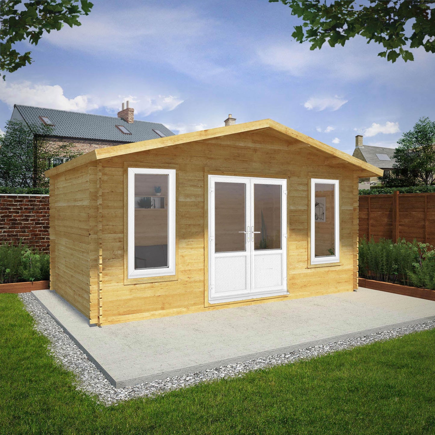 5M X 3M Retreat Log Cabin - 44Mm (Upvc Windows & Door) - White