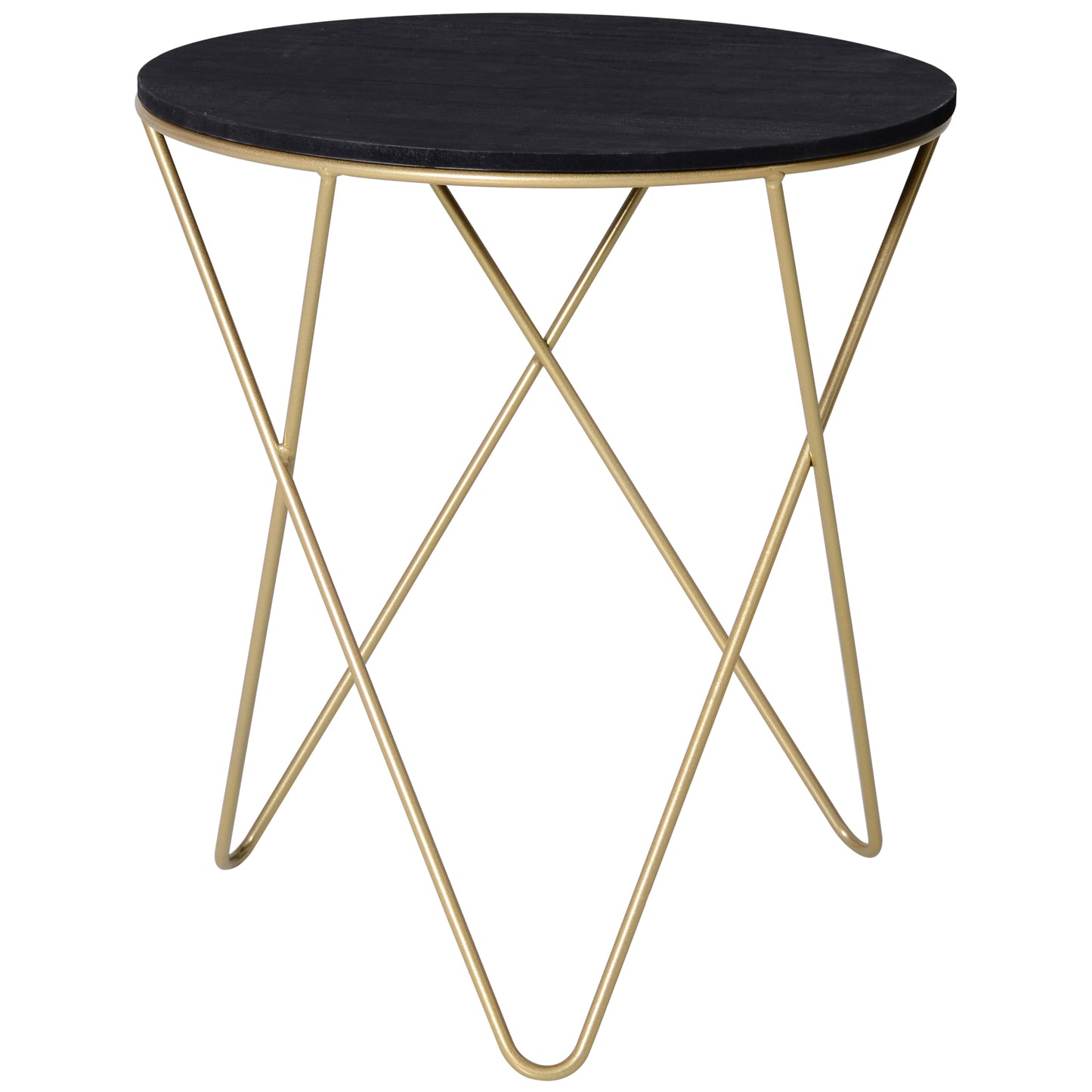 HOMCOM Wooden Metal Round Coffee Table Sofa End Side Bedside Table Modern Style Living Room Decor  - Black Gold Color (?43cm)