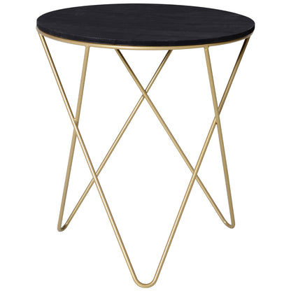 HOMCOM Wooden Metal Round Coffee Table Sofa End Side Bedside Table Modern Style Living Room Decor  - Black Gold Color (?43cm)