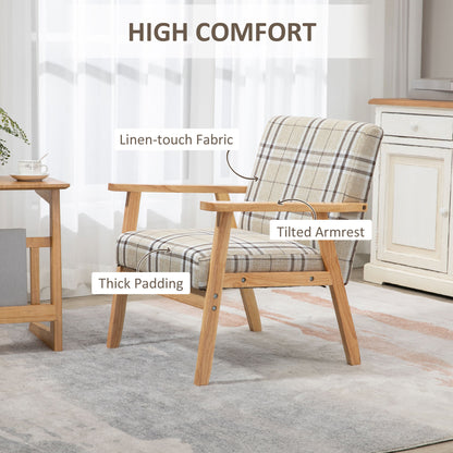 HOMCOM Modern Accent Chairs with Cushioned Seat, Upholstered Linen-Feel Armchair for Bedroom, Living Room Chair with Arms and Wood Legs, Beige