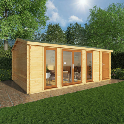 6.1M X 4M Home Office Studio With Side Shed - 44Mm (Upvc Windows & Door) - Oak