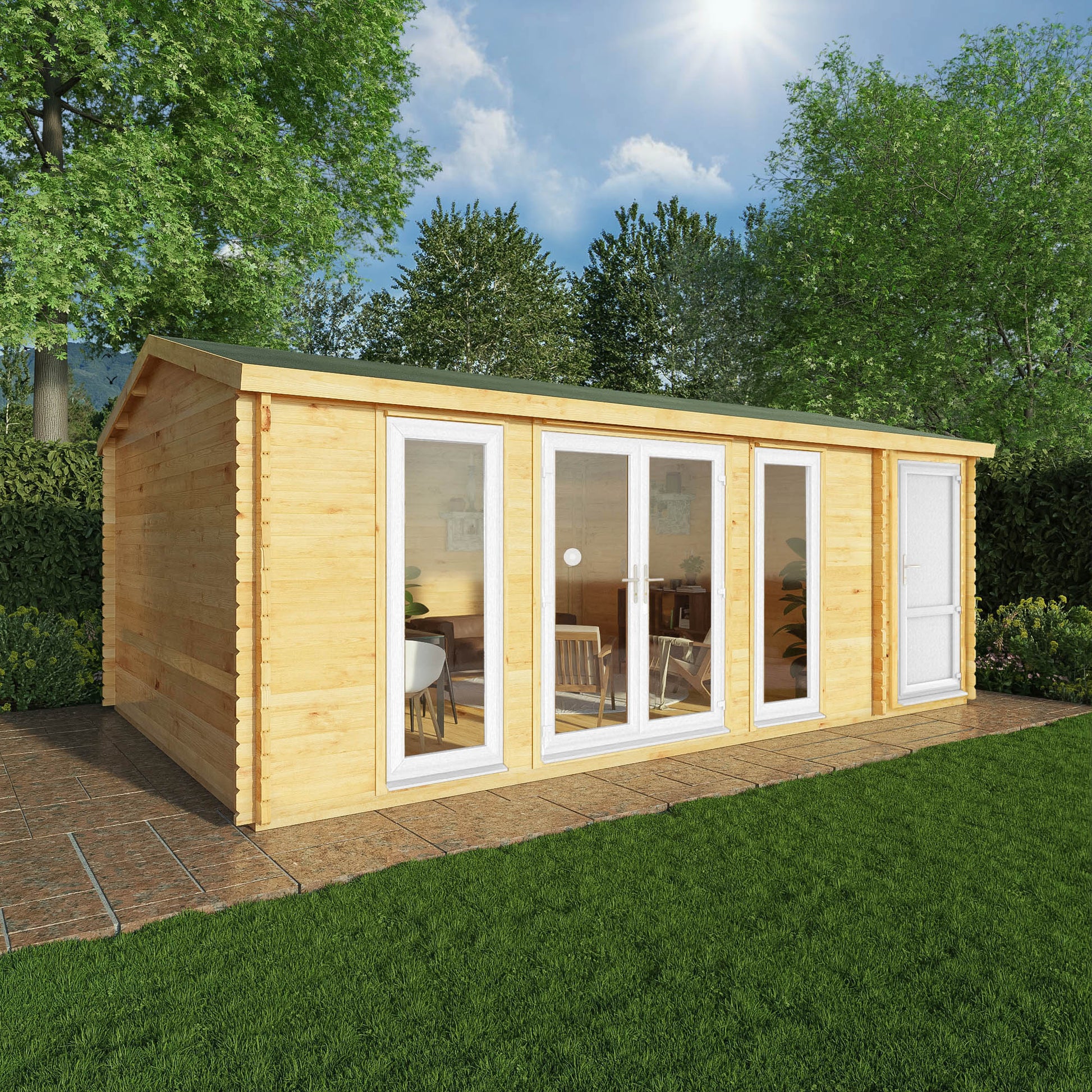 6.1M X 4M Home Office Studio With Side Shed - 44Mm (Upvc Windows & Door) - White