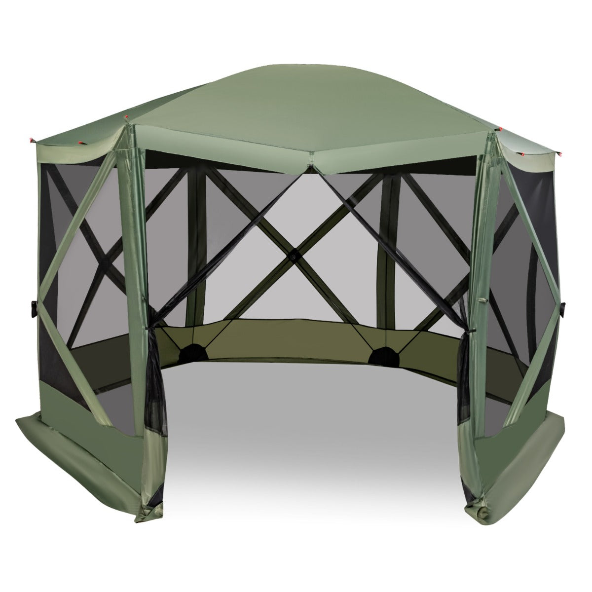 6-Sided Camping Gazebo Instant Setup Hub Tent with Portable Carrying Bag-Green