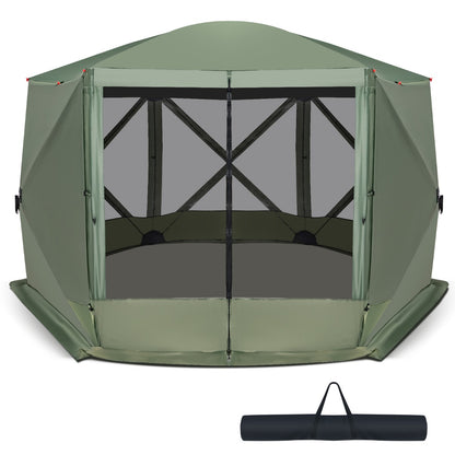 6-Sided Camping Gazebo Instant Setup Hub Tent with Portable Carrying Bag-Green