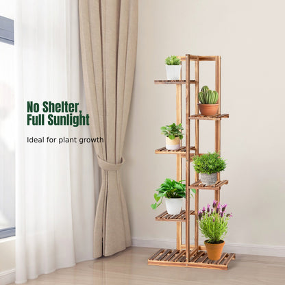 6-tier Wood Plant Stand with Anti-tilting Device and Multifunctional Display Shelf