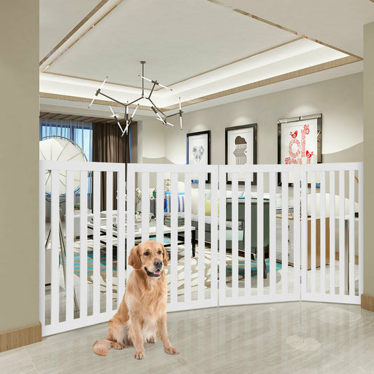 4 Panels Foldable Freestanding Pet Gate-White