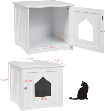 Wooden Cat House Litter Box Enclosure Nightstand-White