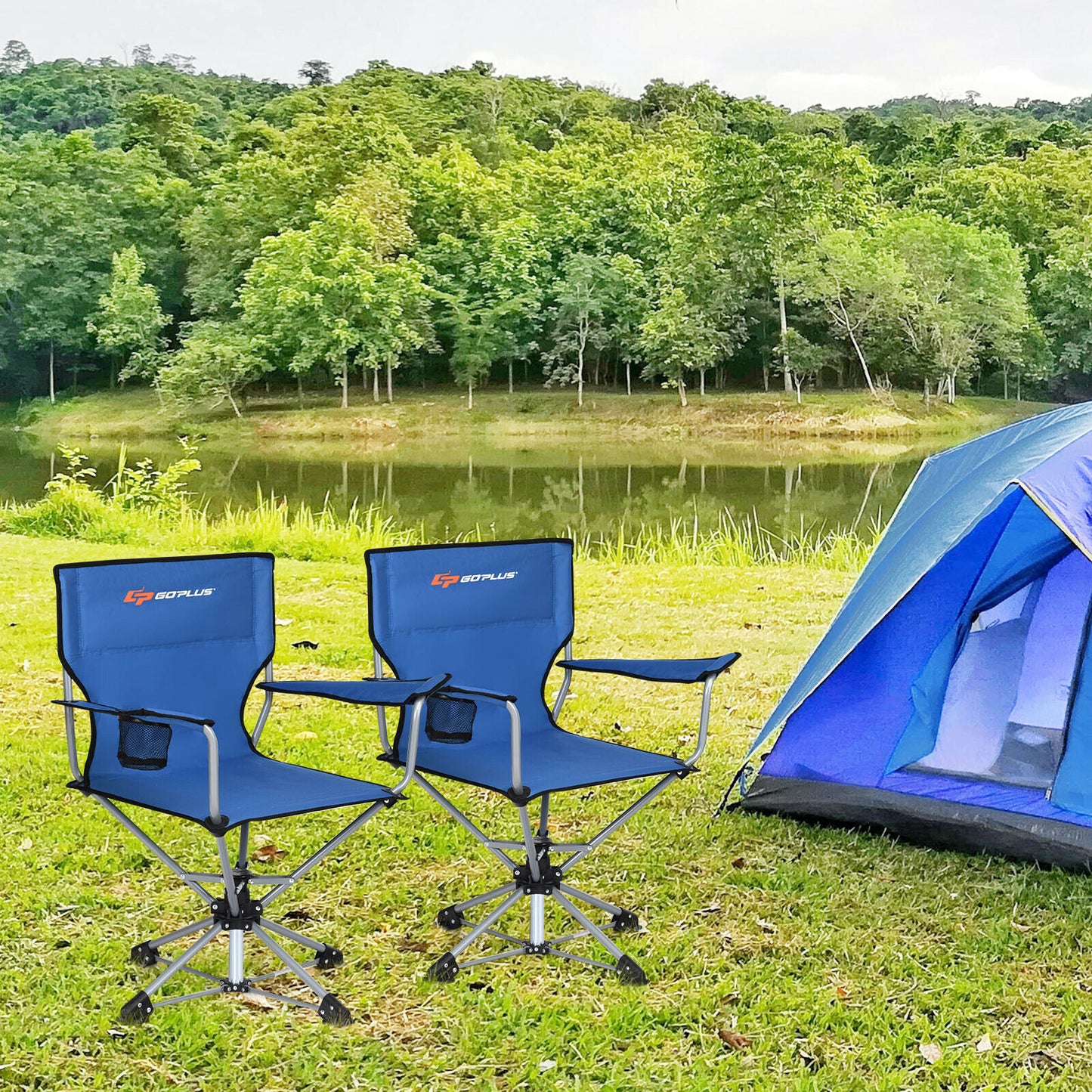 Portable Folding Outdoor Swivel Camping Chair  with Cup Holder