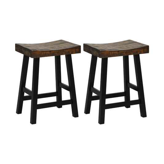 62/74cm Saddle Bar Stools Set of 2 with Saddle Style Seat and Footrest-62 cm