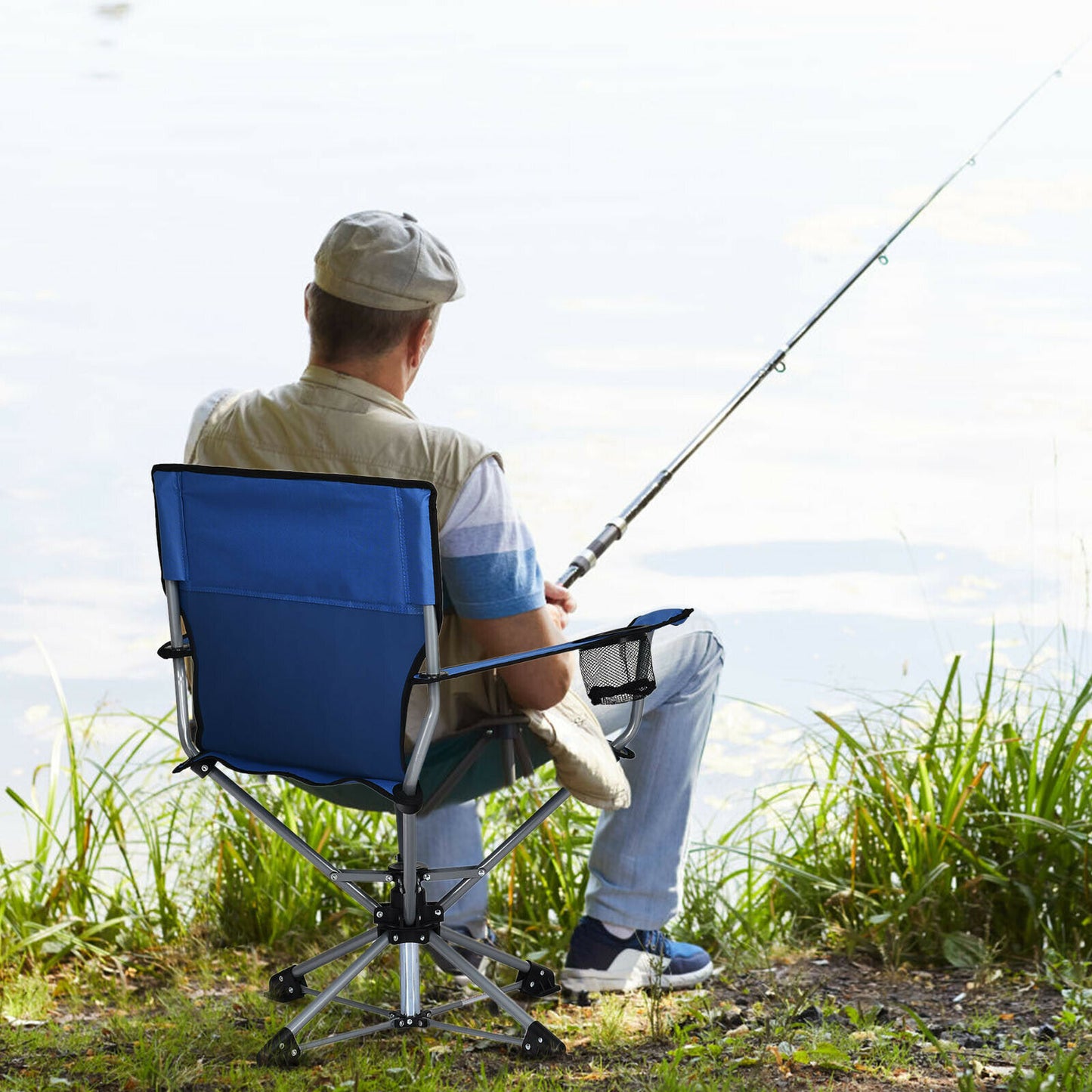 Portable Folding Outdoor Swivel Camping Chair  with Cup Holder