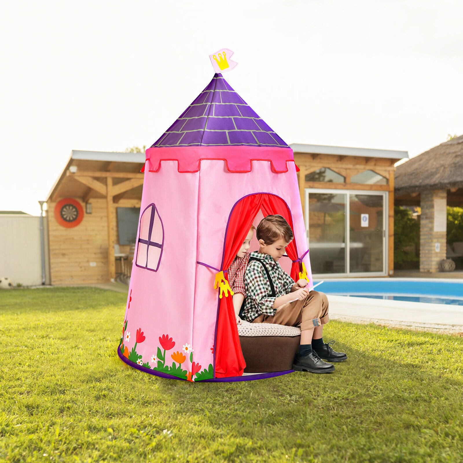 Children's Portable Playhouse Tent Oxford Fabric-Pink